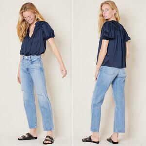 NWT SLVRLAKE Sophie Mid-Rise Ripped Straight-Leg Jeans Trouble Maker Wash 31